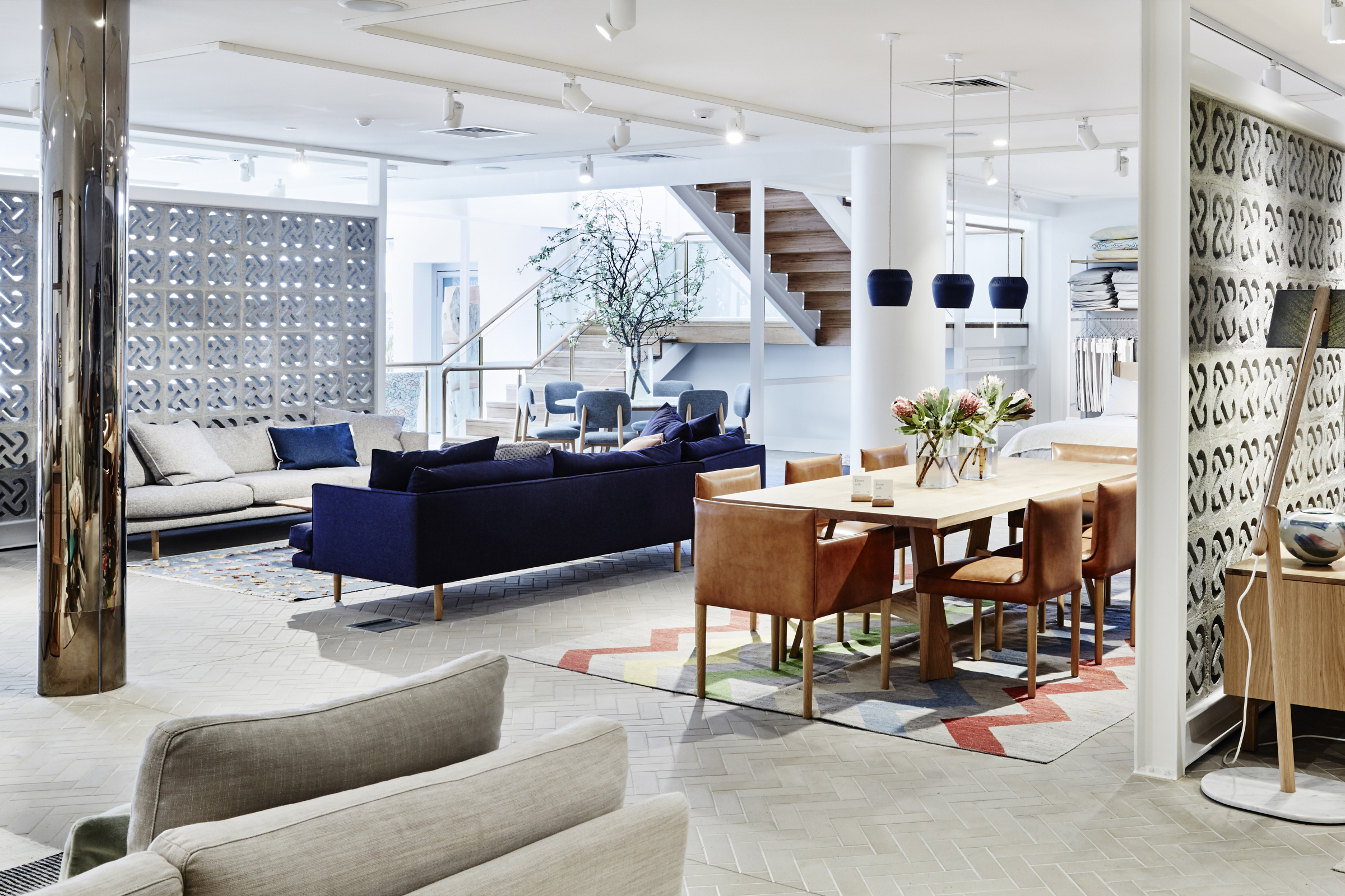 Modern interior design with stylish furniture in Jardan, Melbourne showroom.