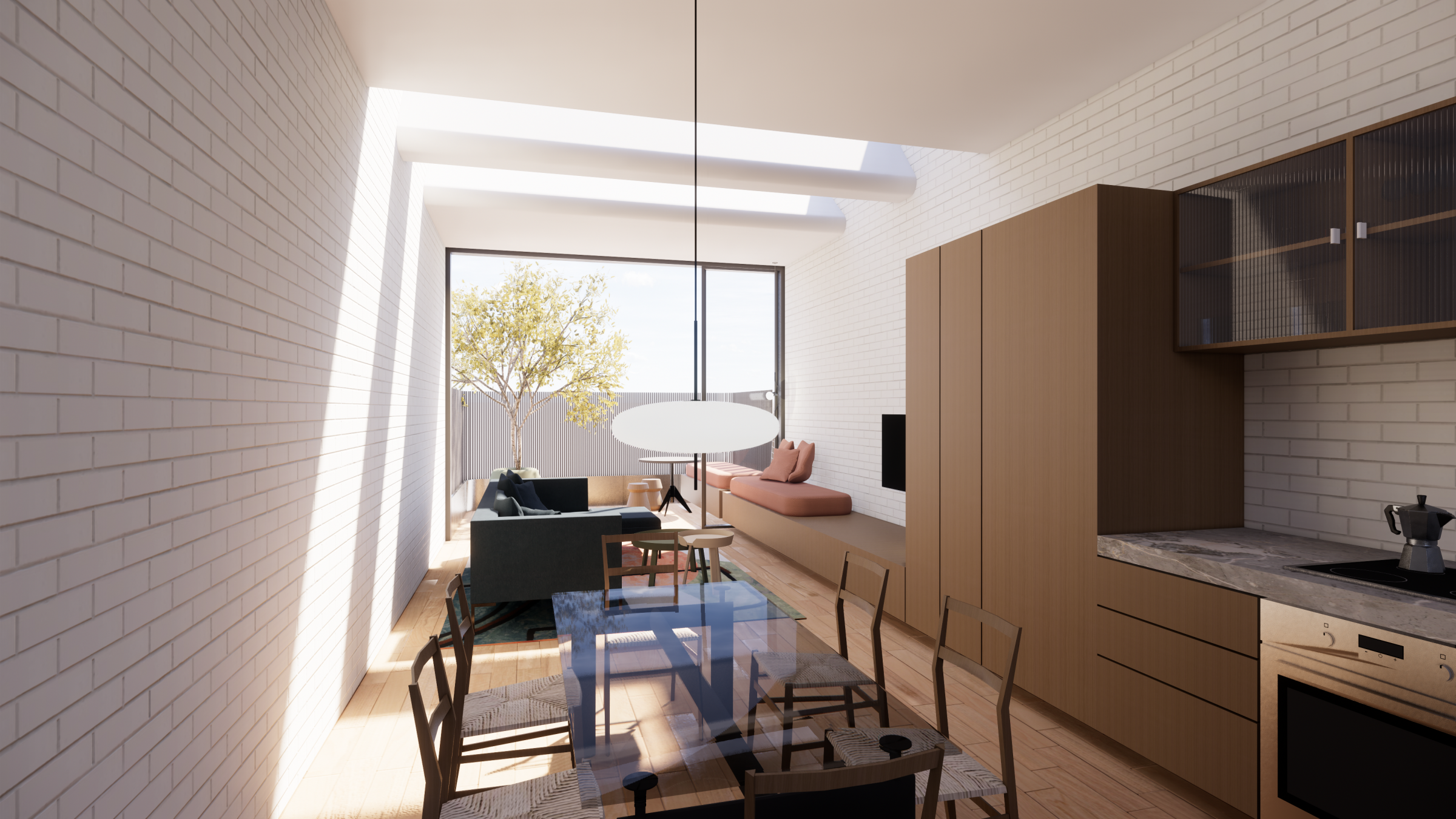Modern open-concept living area with natural light for Escargot.