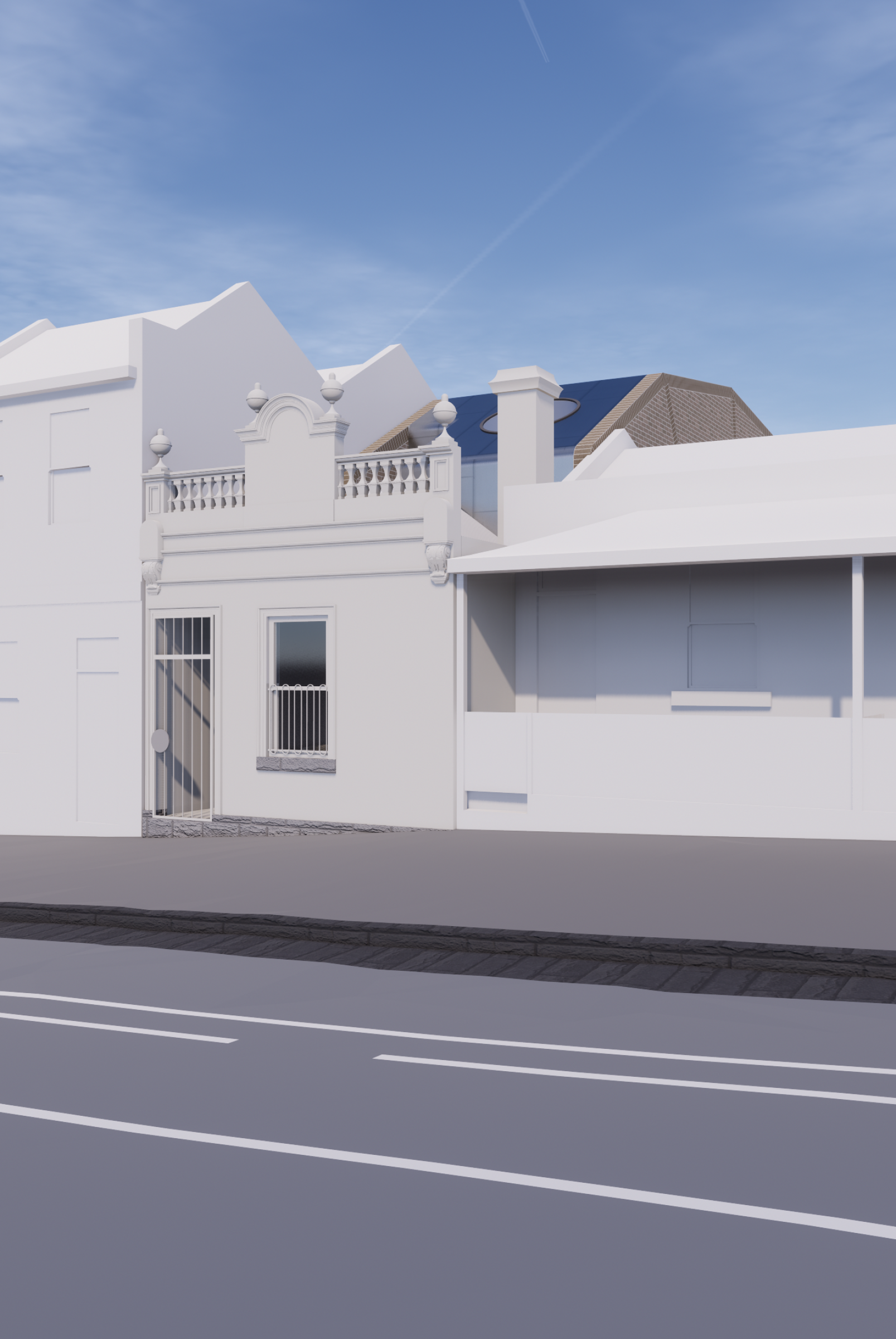 Modern architectural design with white facades in Escargot, showcasing sleek urban aesthetics.