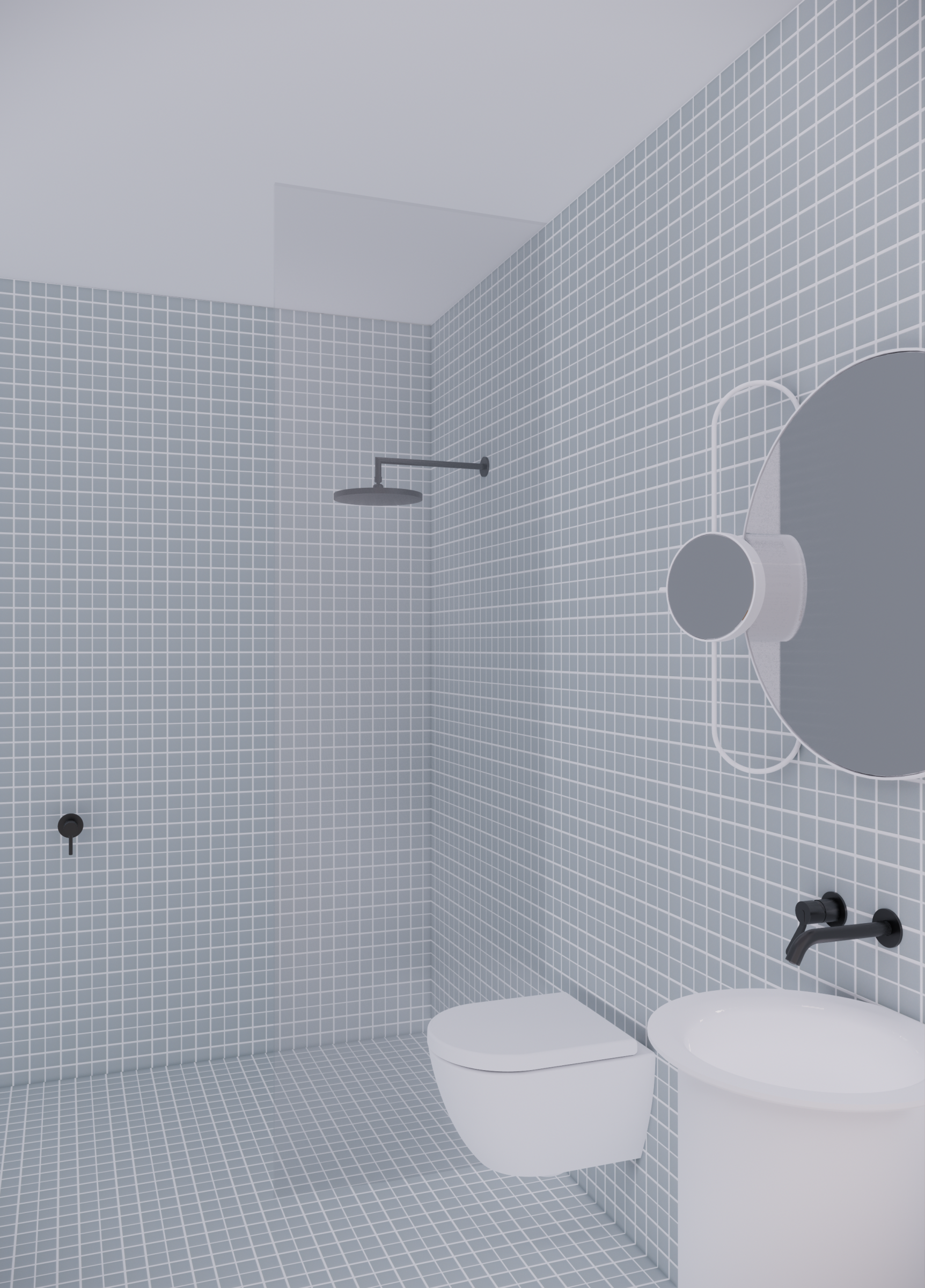 Modern bathroom design with gray tiles from Escargot.