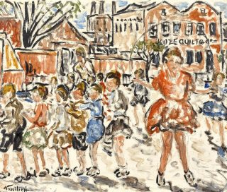Children playing outside in a lively scene from "One Trick Pony".