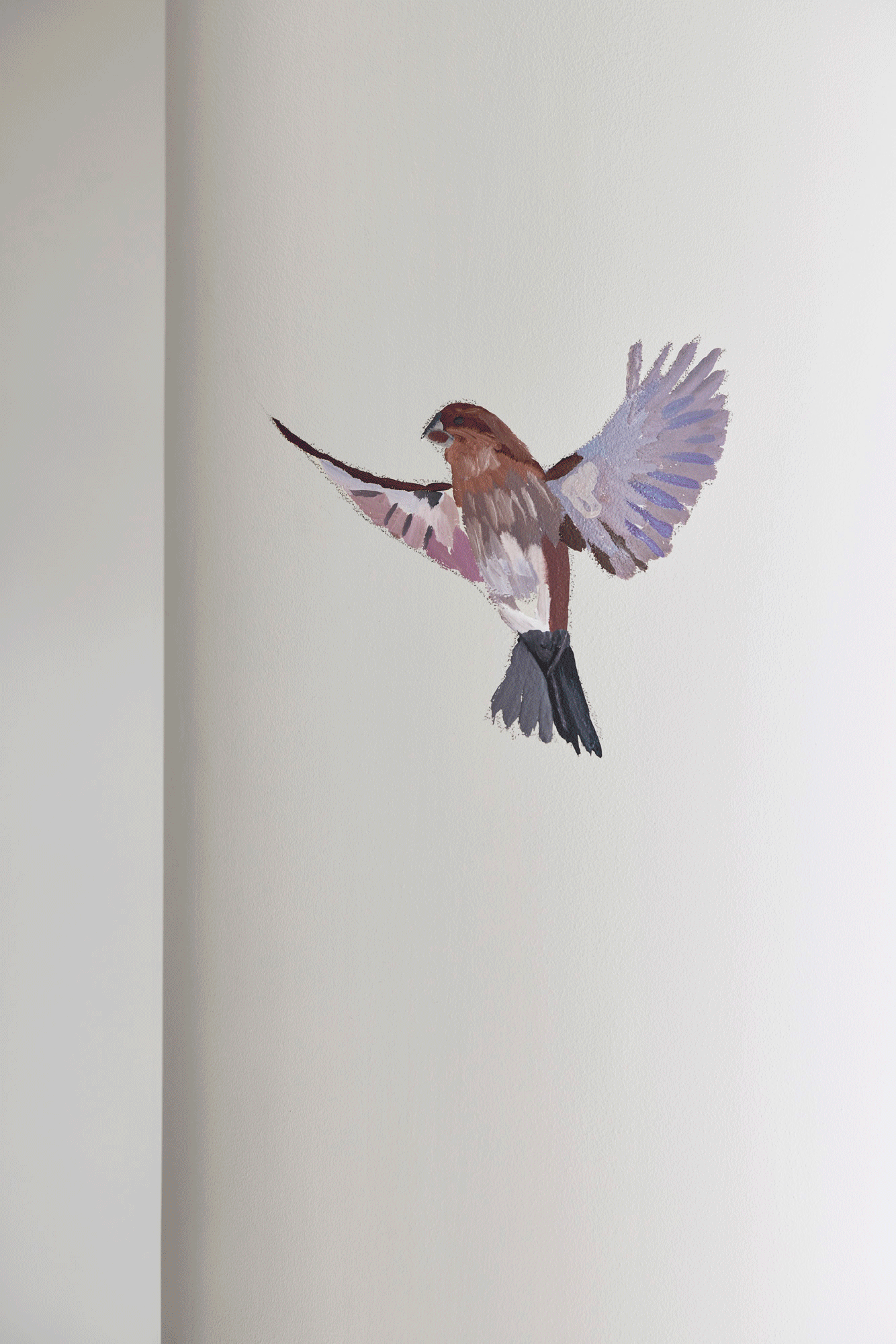 Bird painting on a white wall from "One Trick Pony".